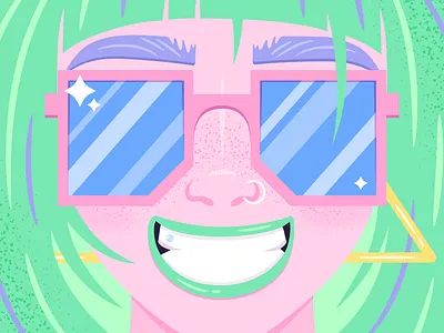 GLIB bright colour freckles girl glib hair illustration illustrator light pastel shiny smile sparkle style summer sun sunglasses tropical vector