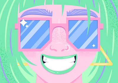 GLIB bright colour freckles girl glib hair illustration illustrator light pastel shiny smile sparkle style summer sun sunglasses tropical vector