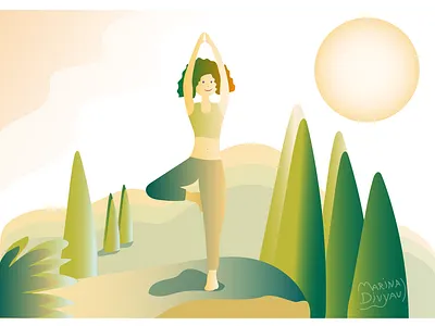 Vector illustration. Yoga. adobe illustrator fitness flat girl girl character illustraion mountain nature people sport summer party sun three vector illustration yoga