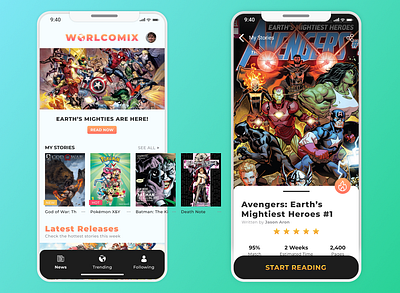 Worlcomix [Comics buying app] app avengers comics dailyui pokemon productdesign ui userexperience ux uxdesign uxui