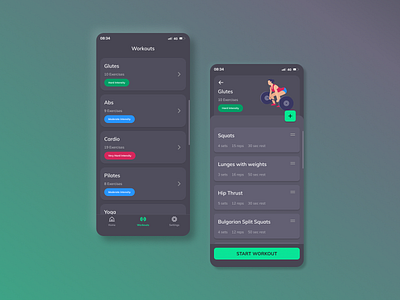 Fitness & Workout App - Dark Mode Concept beginner dailyui dailyuichallenge design entrylevel juniordesigner minimal uiux ux uxdesign