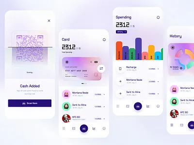 wallet app exploration app clean exploration finance finance app fintech gradient interface layout minimal mobile ui scan statistics trending typogaphy ui ux visual wallet wallet app