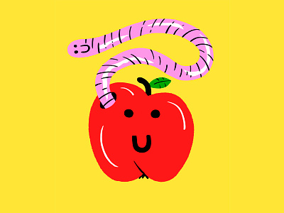 Happy apple animal apple art artwork colour design digital art digital design drawing food fruit graphic graphic design happy illustration illustration art smile worm