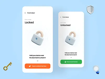 Smart Home App - Front Door Screen 3d 3d ilustration craftwork home icon illustration interface lock minimal mobile mobile app modern smart home smart house smarthome ui ui ux ui design uiux ux