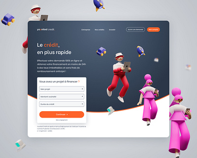 Financial credit - Landing page 3d branding car design desktop digital financial forms grey homepage illustration landing page money orange rocket ui ui design ux design web design white