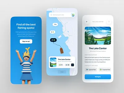 Fishing Mobile App app design fireart fireart studio fishing illustration light map mobile modern ui