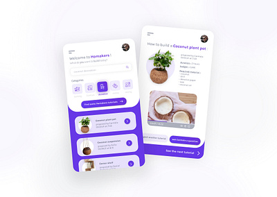 Homakers app app app design application coconut daily ui decoration design diy mobile app mobile app design mobile ui plant tutorial ui video video player violet