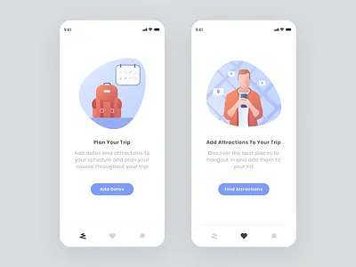 Triper - Empty States bag design destination empty state flat illustration illustrator man map mobile app schedule sketch trip planner ui ux vector