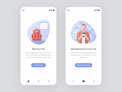 Triper - Empty States bag design destination empty state flat illustration illustrator man map mobile app schedule sketch trip planner ui ux vector