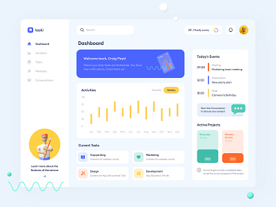 Task Manager Dashboard 3d 3d ilustration dashboad design events interface projects search tasks ui ui ux