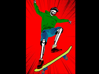 Skeleton SkaterBoi adobe illustrator artwork digitalart funky and fresh illustration art poster art retro skeleton