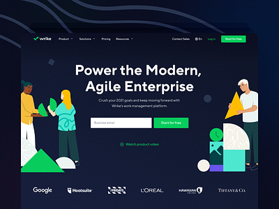 Wrike Website Hero — Dark Mode blue clean design hero illustration ui ux web webdesign website wrike