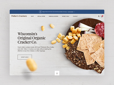 Potter's Crackers Homepage Design bakery bakery web biscuit butter cheese cookies crackers crisps dessert potter potters crackers pottery pretzel salami saltine snack snacks website web wisconsin