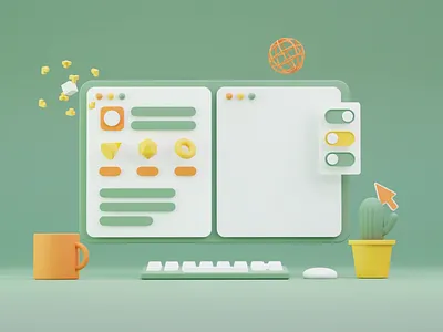 Coding Time 3d 3d animation 3d art animation blender cactus coding cube cup cursor design desktop globe illustration keyboard modern simple toggle button