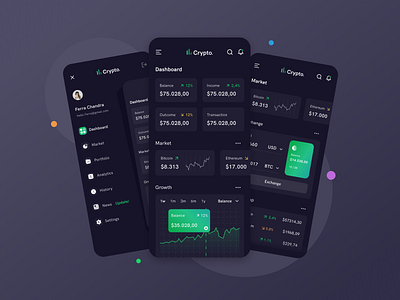 Crypto Mobile Version app clean design clean ui concept crypto crypto currency crypto exchange crypto wallet cryptocurrency dark mode dark ui dashboard design exchange financial app market mobile ui responsive design ui ux