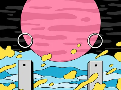 The Moon flat illustration klare lijn ligne claire simple tarot tarot card tarot deck