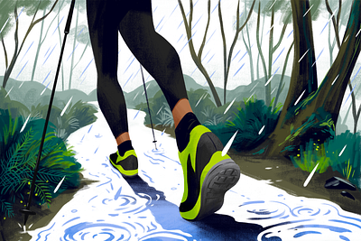 SF Gate digital illustration editorial hiking illustration rain trails west coast