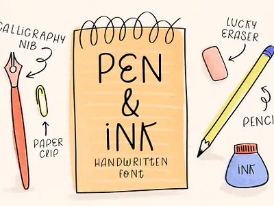 Pen & Ink Font calligraphy desk tool doodles font handlettered handlettering handwriting handwritten font illustration ink logo pen playful font quirky font typography