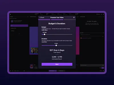 Promotion Feature - Budget step dark mode day dollar gaming live livestream money payment platfom product progress promotion step streaming tablet ui ux video view youtube