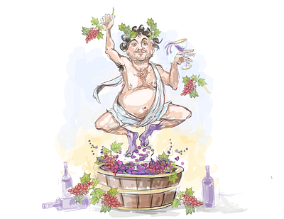 Dionysus. God of wine caricature editorial art humorous illustration mythology