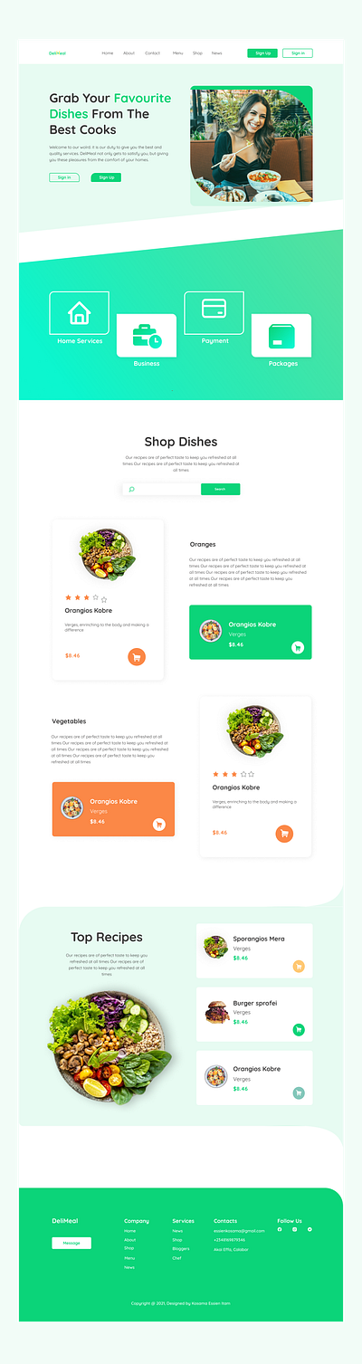 DeliMeal Landing Page animation branding design ui ux web