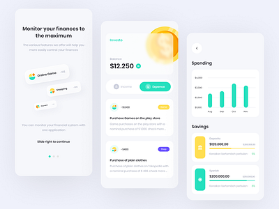 Investo - Smart Finance App app design banking clean green invest money app shopping wallet yellow