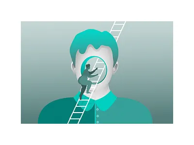 "I hate myself less and less every day." Scott Galloway art buttonup collar collaredshirt design faces gray grey illustration illustrator ladder minimal nudes people shadows surrealism surrealist teal vector