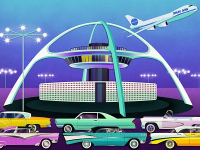LAX 1961 1960s 60s airport americana architecture california classic car fanart googie lax los angeles mcm mid century mid century modern pan am space age the theme building travel