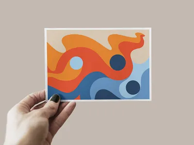 Postcard Abstract Shapes abstract art blue circle color color palette flow geometric illustration line lines orange palette postcard shapes vector wave waves