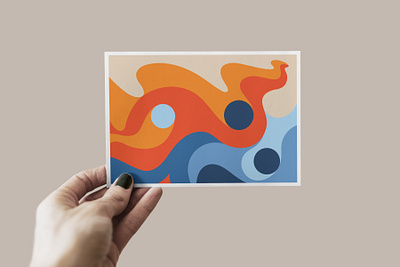 Postcard Abstract Shapes abstract art blue circle color color palette flow geometric illustration line lines orange palette postcard shapes vector wave waves