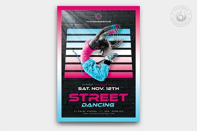 Street Dancing Flyer Template bboy blue breakdance classes competition dance dancing design exhibition flyer photoshop pink poster print psd show sport street template urban