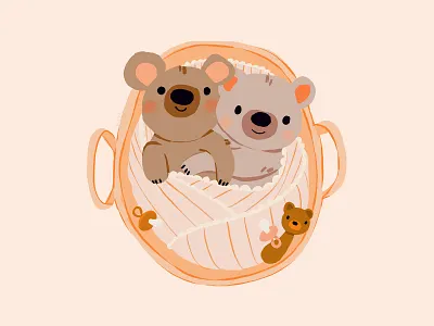 Twin Bears baby bear baby shower bears birth brothers children childrens art childrens illustration congratulations gender neutral kids art kids illustration newborn nursery orange peach sisters twin babies welcome to the world