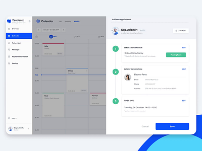 Zendenta - Add new appointment appointment b2b booking calendar crm dashboard dentist doctor erp management saas schedule scheduler system treatment ui ux webdesign