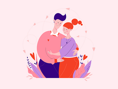 Romantic couple beautiful boy boyfriend couple cuddle cute flat girl girlfriend hug illustration love lovers people illustration relationship romantic together valentine valentines day woman