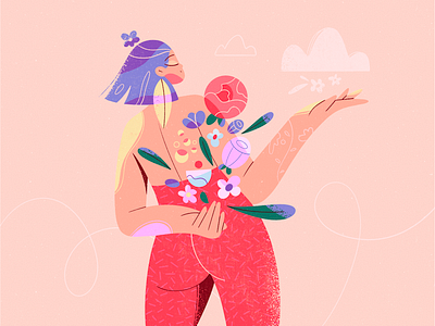 Blooming 2d illustration art blog illustration bloom bright colors character character design explainer flat illustration flowers girl girl character graphic illustration love procreate shapes spring texture tights