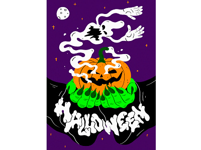 Halloween art artwork colour design digital art digital design drawing ghost graphic graphic design halloween holiday illustration illustration art illustrator moon pumpkin scary spooky stars