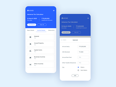 Advance Tax Calculator | Mobile api bottom sheet calculator calculator app calculator design calculator ui design fintech mobile mobile app mobile design mobile ui results tax taxes ui uiux ux