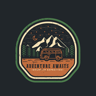 Adventure awaits. Adventure/Outdoors Illustration adventure adventure logo adventure time adventures camper camper van campers campervan camping camping logo illustration logoawesome logodesigner outdoor outdoor badge outdoor logo outdoors typography