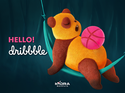 Hello Dribbble animal animation brush character debut design drawing dribbble graphic hand drawn hello illustration painting panda ui web