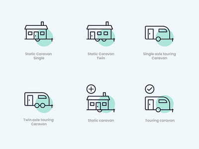 Caravan – Mobile Home Icon Set adventures caravan icon design icon exploration iconography monoline design monoline icon outline icons simple icons transportation transportation icon travel