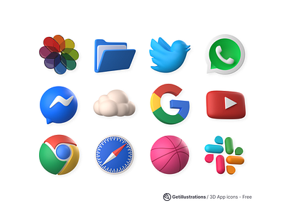 Free 3D Application Icons 3d 3d icons 3d illustrations apple blender branding download facebook free freebie getillustrations icon set icons ios social twitter ui