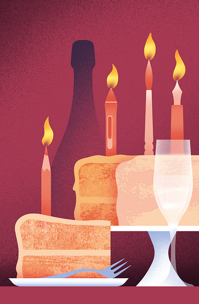 10 years aniversary artwork birthday cake candle celebrate champagne design details fire flame fork glass illustration party pencil textures