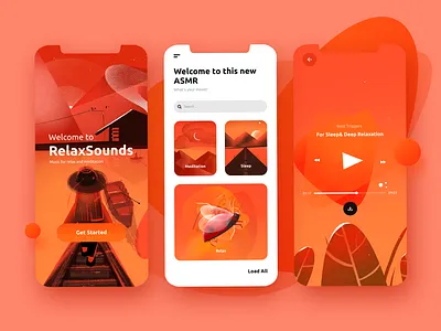 RelaxSounds App app appdesign flat inspiration interface minimal mobile mobile app mobile app design mobile ui mobiletrends music musicapp red redesign search trending uitrends uiuxdesign uiuxinspiration