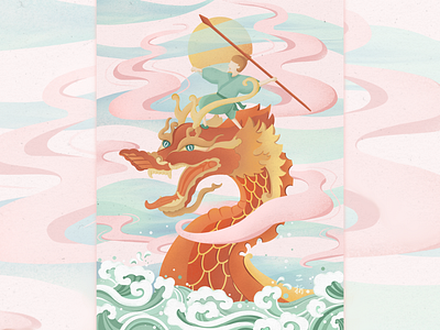 Dragon boat races chinaart chinese chinese culture chinesestyle competition design dragon dragonboat festival flat illustration illustration man overcast procreate race sun throw wave 龙 龙舟