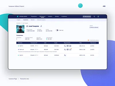 Lamassu Bitcoin ATM Admin - Customer page backend bitcoin blockchain customer dashboard lamassu product design profile page ui ux