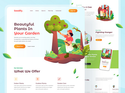 Seedify - Plant Landing Page clean destop illustration interior landing page nature nursery plantcare plants product product design shop simple ui uidesign ux webdesign website