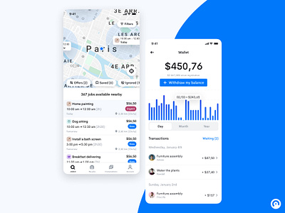 Yoojo Jobber App - Home & Wallet app balance brand dashboard design system home home services job jobber joblisting jobs map mobile money services ui ux wallet