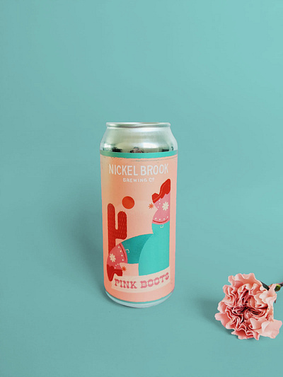 Pink Boots Can beer can beer label boots cactus cowboy cowboy boots cowgirl craft beer illustration international womens day label package design peach pink