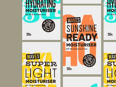 Waves Packaging brand brand design brand identity branding cosmetics cosmetics packaging lettering art logo moisturizer packaging design packaging mockup surfing typography vector