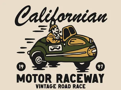 Californian Motor Raceway availabledesign badgedesign car illustration designforsale illustration tshirtdesign vintage badge vintage car vintage design vintage illustration vintage logo